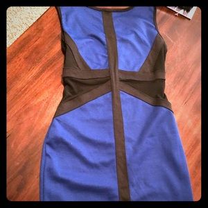 Blue mini fitted dress with sheer fabric